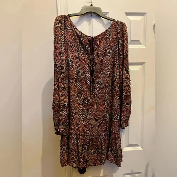 NICHOLAS Devan Gathered Snake-Print Crepe Mini Dress Size 10 - Picture 4 of 7